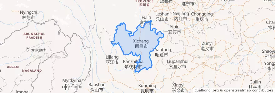 Mapa de ubicacion de Autonome Yi Prefectuur Liangshan.