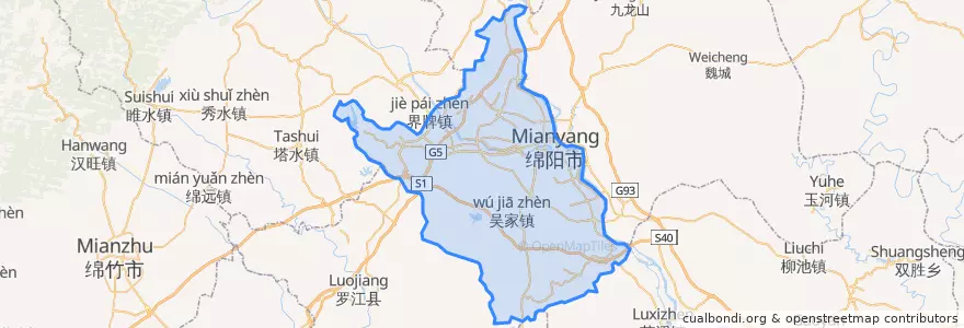 Mapa de ubicacion de 涪城区.