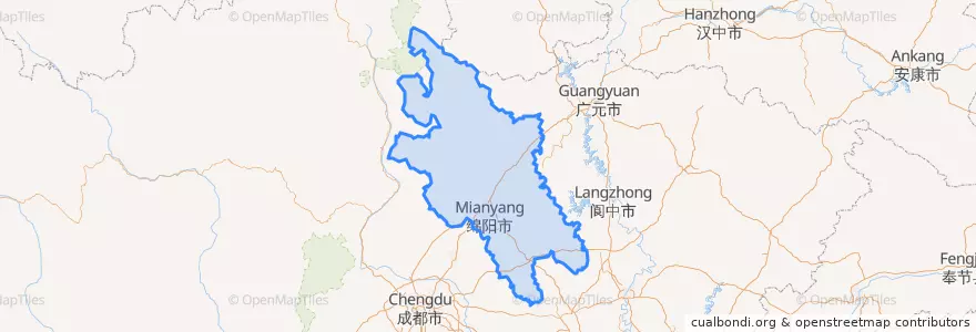 Mapa de ubicacion de Mianyang City.