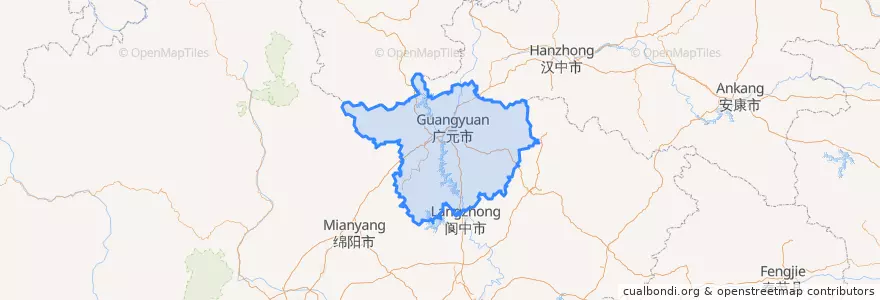 Mapa de ubicacion de Guangyuan City.