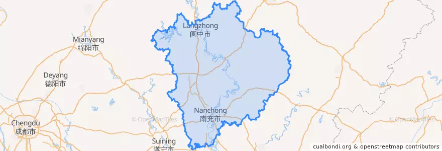 Mapa de ubicacion de Nanchong City.