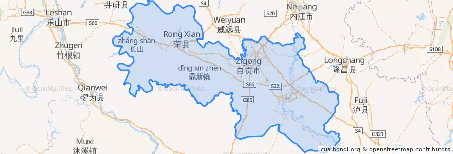Mapa de ubicacion de Zigong City.