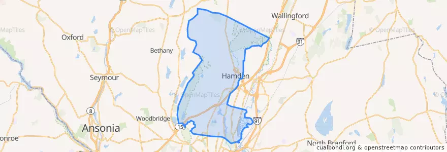 Mapa de ubicacion de Hamden.