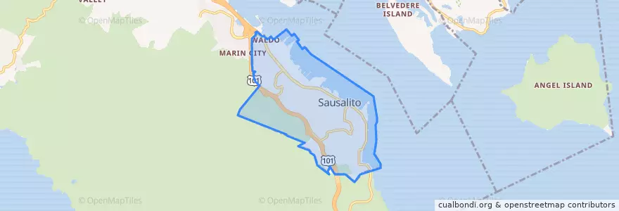 Mapa de ubicacion de Sausalito.