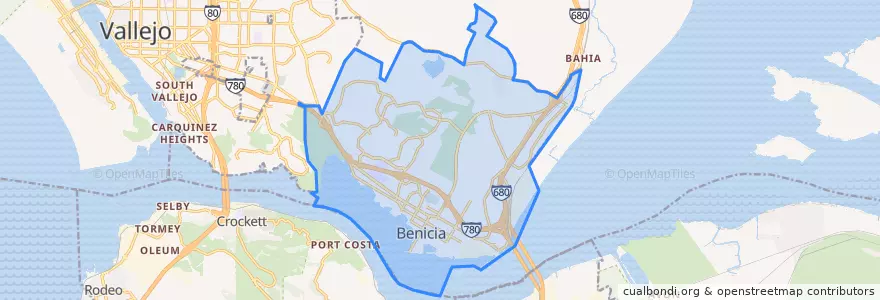 Mapa de ubicacion de Benicia.