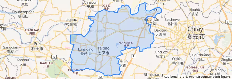 Mapa de ubicacion de Taibao City.
