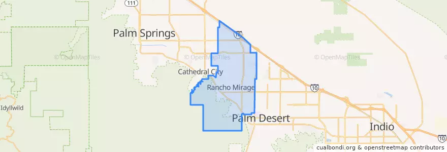 Mapa de ubicacion de Rancho Mirage.