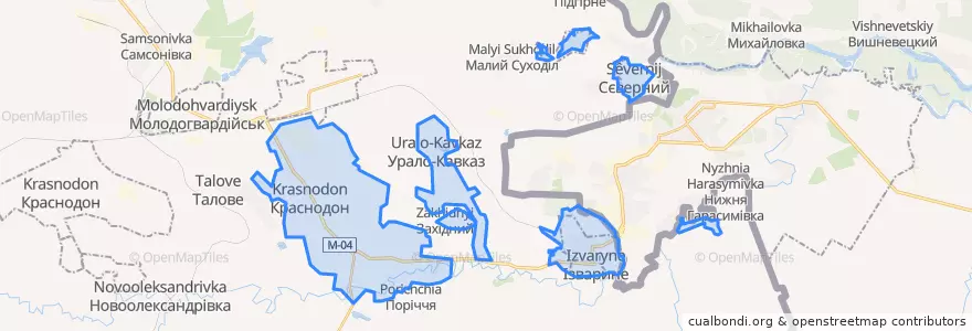 Mapa de ubicacion de Краснодонська міська рада.