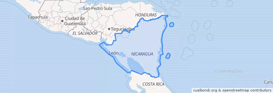 Mapa de ubicacion de Nicaragua.