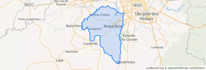Mapa de ubicacion de Araucária.