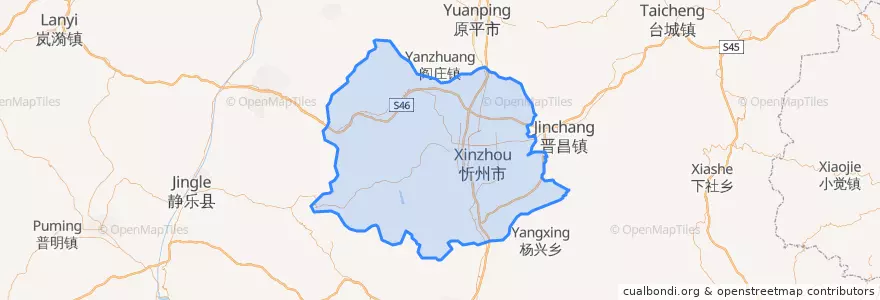 Mapa de ubicacion de 忻府区.