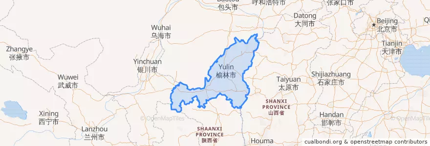 Mapa de ubicacion de 榆林市 (Yulin).