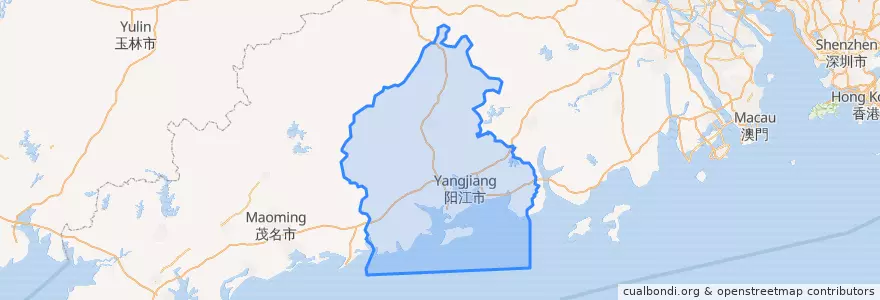 Mapa de ubicacion de 阳江市.