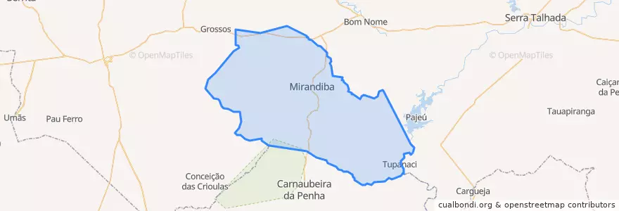 Mapa de ubicacion de Mirandiba.