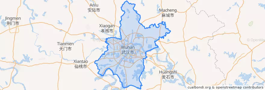 Mapa de ubicacion de ووهان.