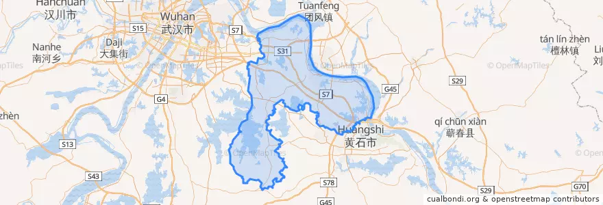 Mapa de ubicacion de 鄂州市.