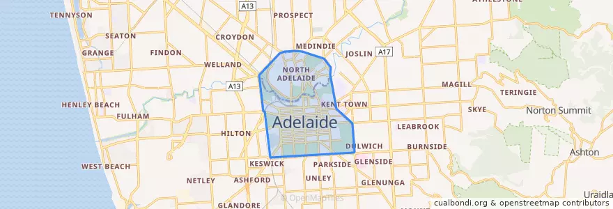 Mapa de ubicacion de Adelaide City Council.