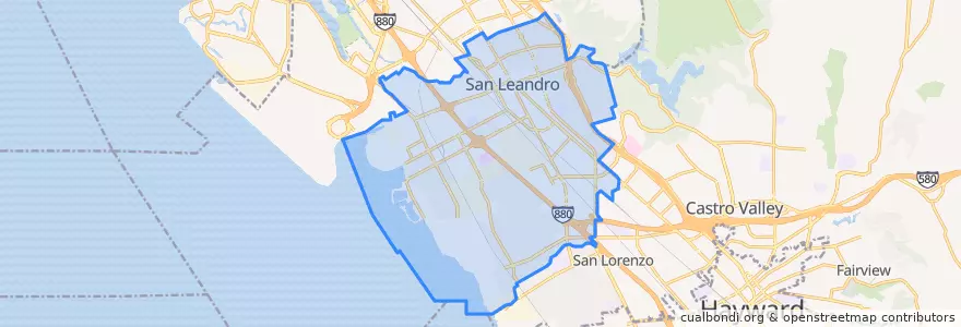 Mapa de ubicacion de San Leandro.