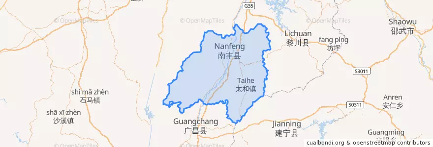 Mapa de ubicacion de Nanfeng County.