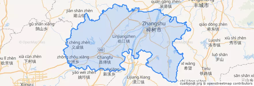 Mapa de ubicacion de 樟树市 (Zhangshu).