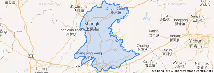 Mapa de ubicacion de 上栗县 (Shangli).