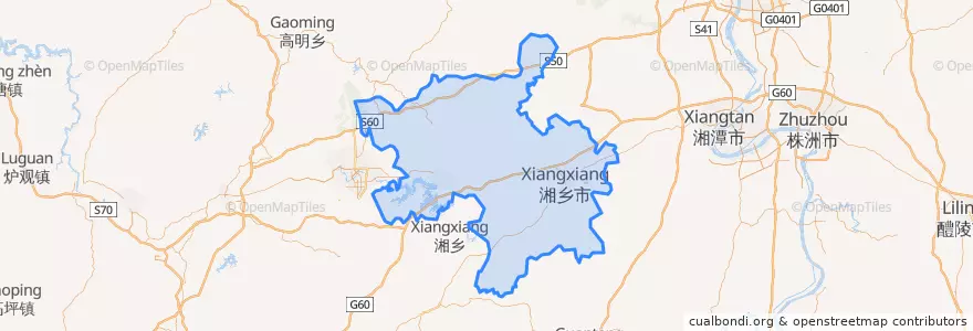 Mapa de ubicacion de Xiangxiang City.