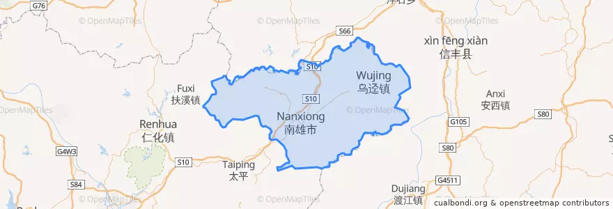 Mapa de ubicacion de 南雄市 (Nanxiong).