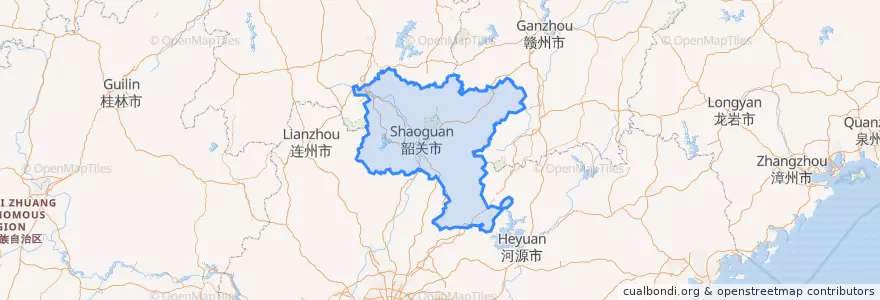 Mapa de ubicacion de Shaoguan City.