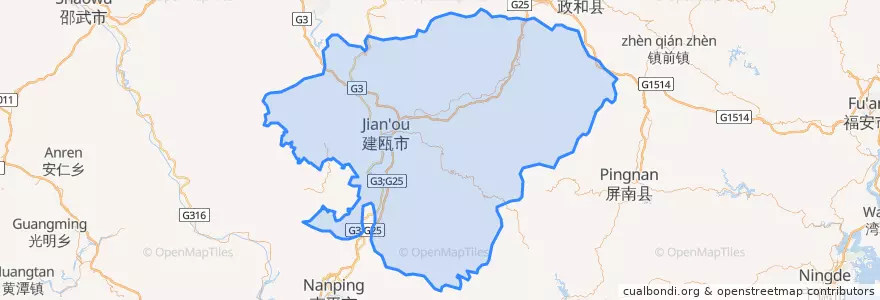 Mapa de ubicacion de 建瓯市.