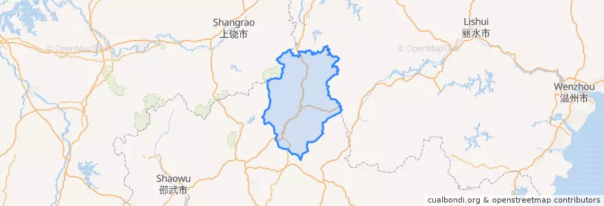 Mapa de ubicacion de Xian de Pucheng.