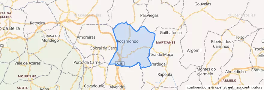 Mapa de ubicacion de União de freguesias de Avelãs de Ambom e Rocamondo.