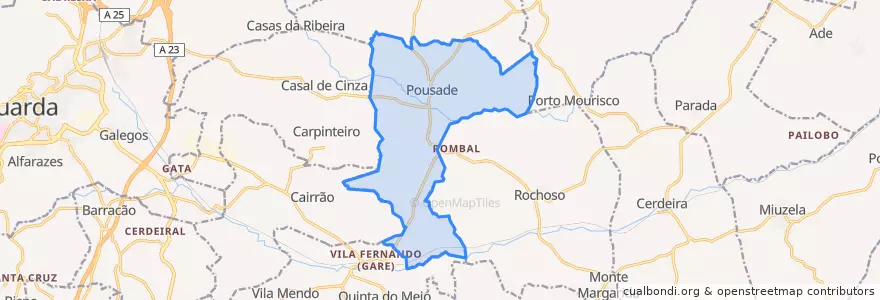 Mapa de ubicacion de União de freguesias de Pousade e Albardo.