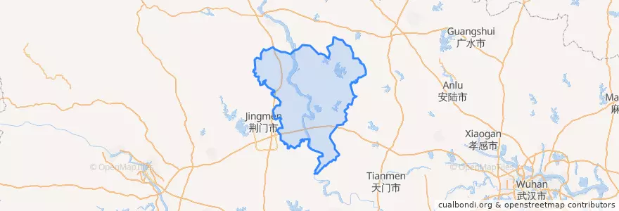 Mapa de ubicacion de Zhongxiang City.