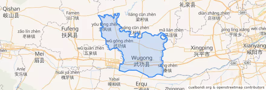 Mapa de ubicacion de 武功县 (Wugong).