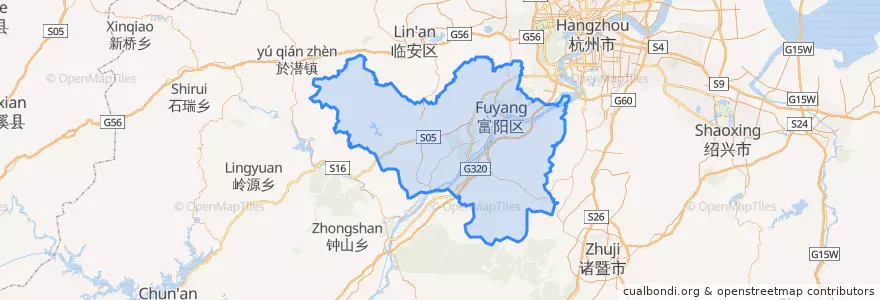 Mapa de ubicacion de 富陽区.