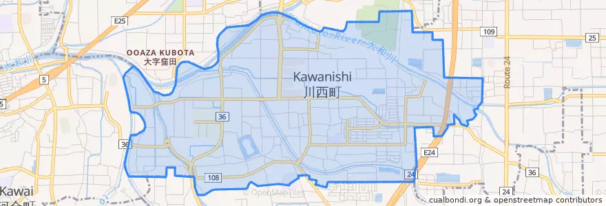 Mapa de ubicacion de 川西町.