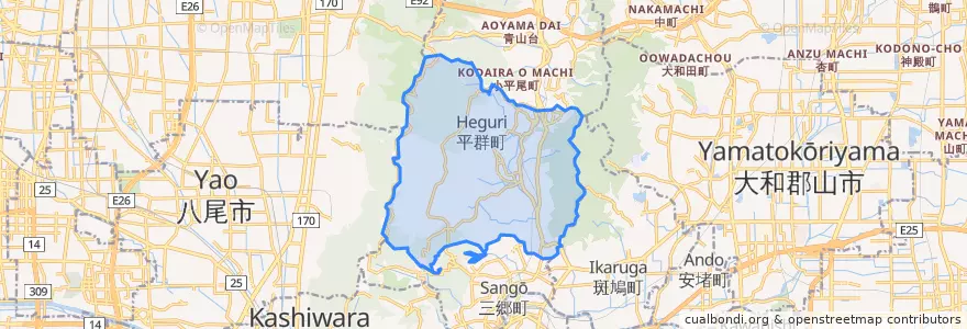 Mapa de ubicacion de 平群町.