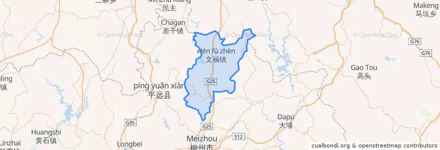 Mapa de ubicacion de 蕉岭县 (Jiaoling).