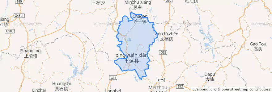 Mapa de ubicacion de 平远县 (Pingyuan).