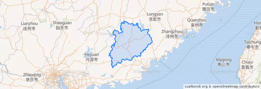 Mapa de ubicacion de 梅州市.