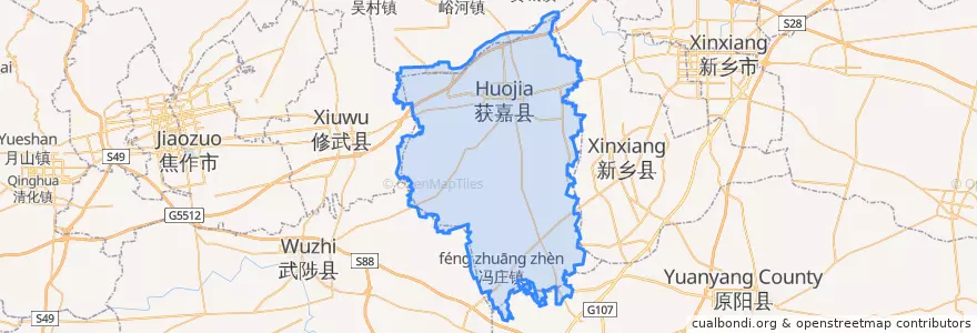 Mapa de ubicacion de Huojia County.