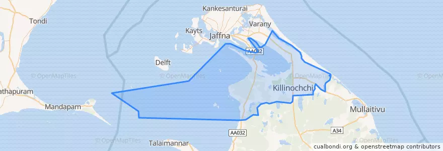 Mapa de ubicacion de கிளிநொச்சி மாவட்டம்.