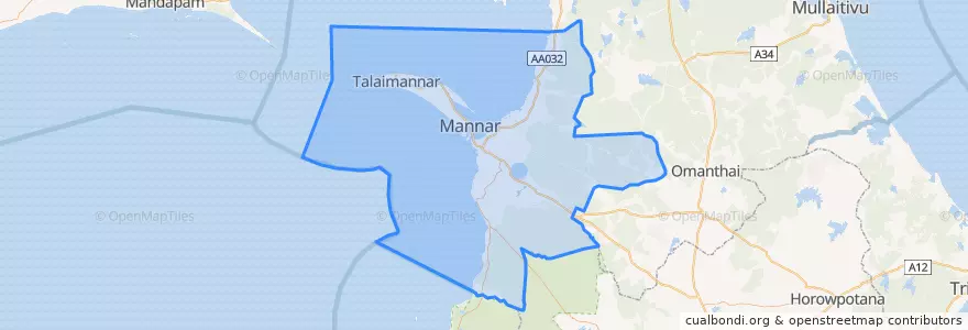 Mapa de ubicacion de மன்னார் மாவட்டம்.