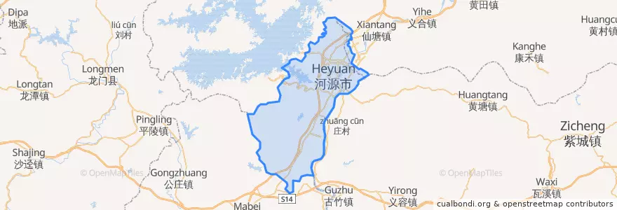 Mapa de ubicacion de 源城区 (Yuancheng).