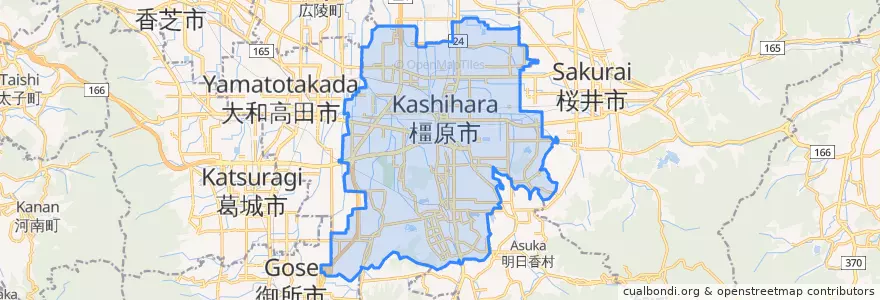Mapa de ubicacion de 橿原市.