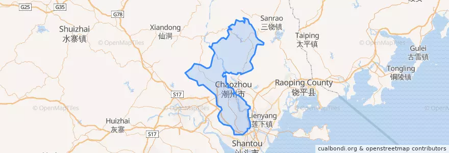 Mapa de ubicacion de Xian de Chao'an.