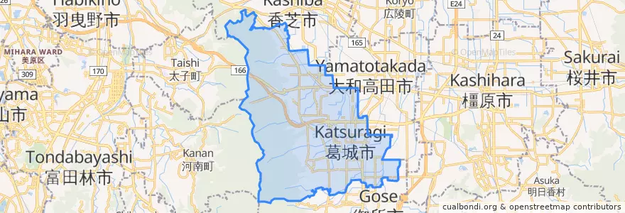 Mapa de ubicacion de 葛城市.