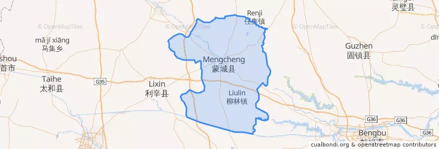 Mapa de ubicacion de 蒙城县 (Mengcheng).