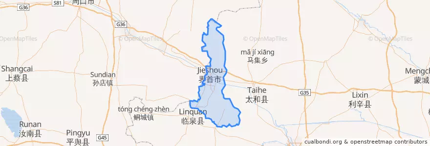 Mapa de ubicacion de Jieshou City.