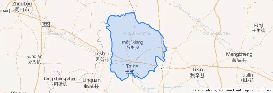 Mapa de ubicacion de Taihe County.